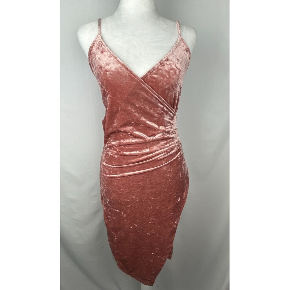 Revamped Womens‎ Dress XS Pink Crushed Velvet Asymmetric Ruched Bodycon Coquette